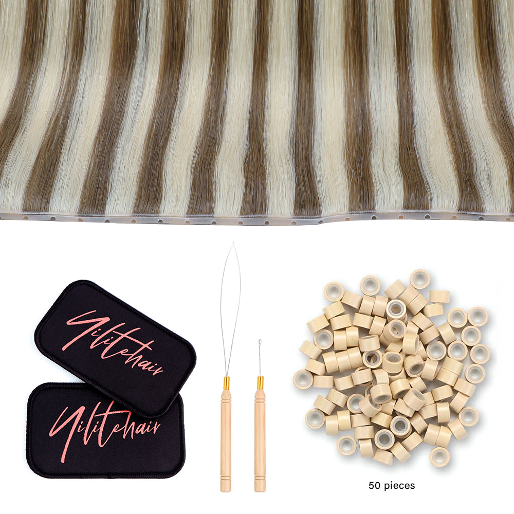 YiliteVip (#P6/613) Chestnut Brown Balayage Butterfly Weft Hair Extensions
