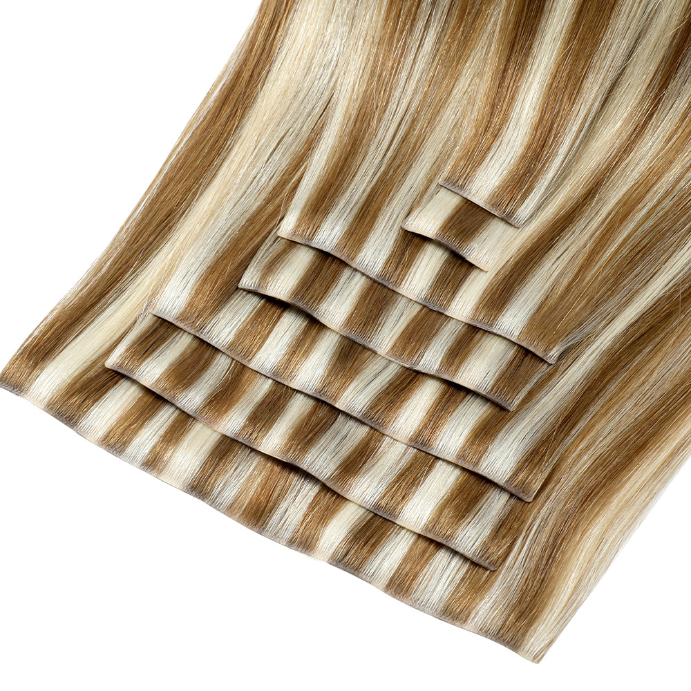 YiliteVip (#P8/60) Light Brown with Blonde Balayage Seamless Clip Ins 7Pcs