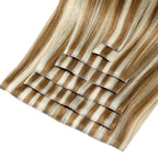 YiliteVip (#P8/60) Light Brown with Blonde Balayage Seamless Clip Ins 7Pcs