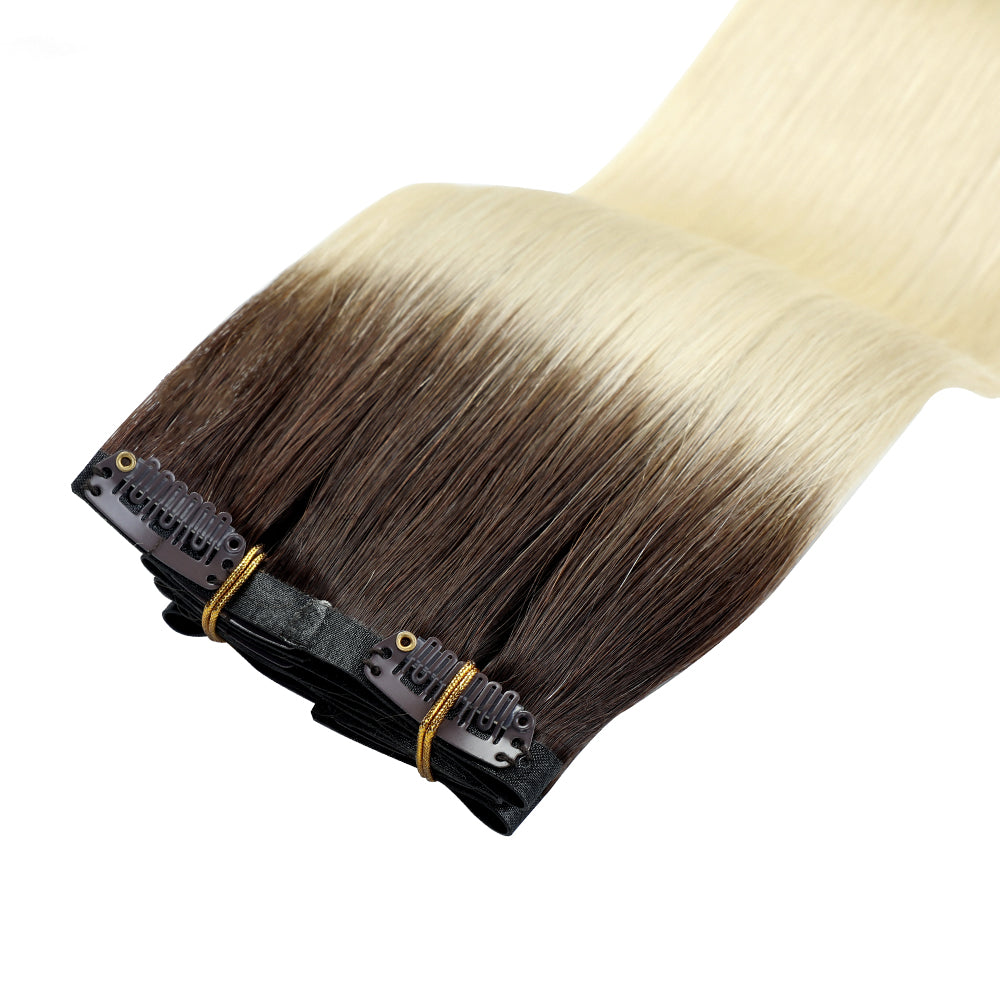 YiliteVip (#T2/60) Darkest Brown to Platinum Blonde Seamless Clip Ins 7Pcs