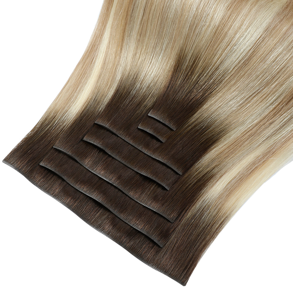 YiliteVip (#T2/P18/60) Darkest Brown with Ash Blonde Balayage Seamless Clip Ins 7Pcs