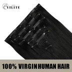 Back View of Seamless Clip Ins 7Pcs 16 Clips Virgin Human Hair (#1) Jet Black