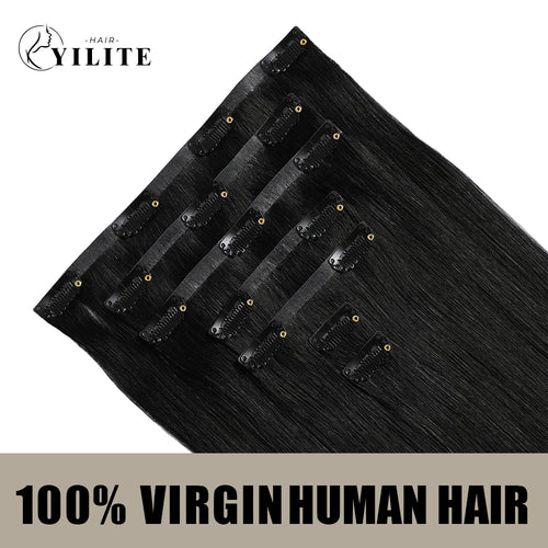 Back View of Seamless Clip Ins 7Pcs 16 Clips Virgin Human Hair (#1) Jet Black