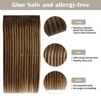 Details of (#P4/27/T4) Tape Weft Hair Extensions: Seamless Tape, Virgin Hair, Thick Ends