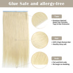 Details of (#60) Platinum Blonde Tape Weft Extensions: Seamless Tape, Virgin Hair, Thick Ends