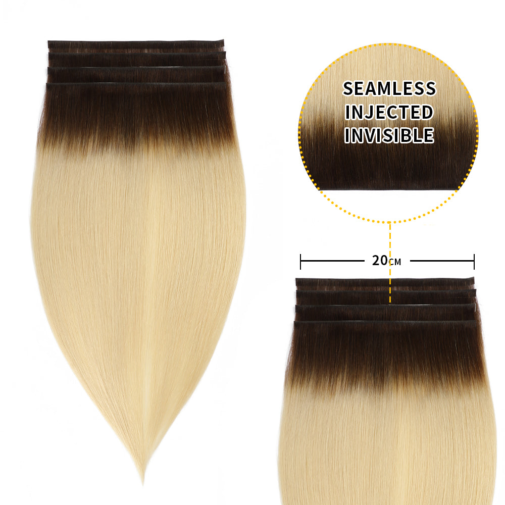 (#T2/60) Darkest Brown to Platinum Blonde Tape Weft Hair Extensions 20CM 4Pcs
