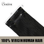 Back View of 2 Clip In Hair Pads with 2 Clips Each, 100% Virgin Human Hair In Color (#1) Jet Black