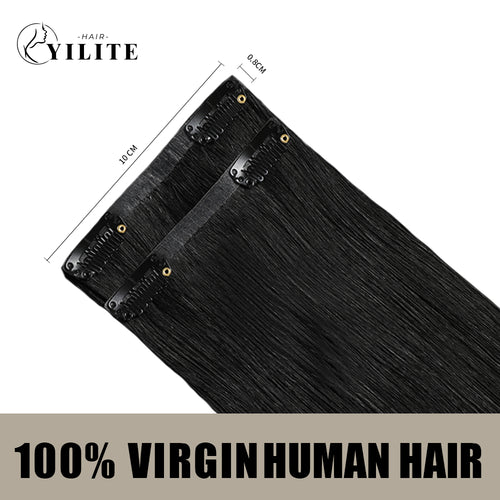 Back View of 2 Clip In Hair Pads with 2 Clips Each, 100% Virgin Human Hair In Color (#1) Jet Black