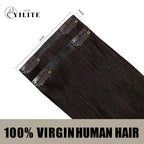 Back View of 2 Clip In Hair Pads with 2 Clips Each, Virgin Human Hair In Color (#2) Darkest Brown