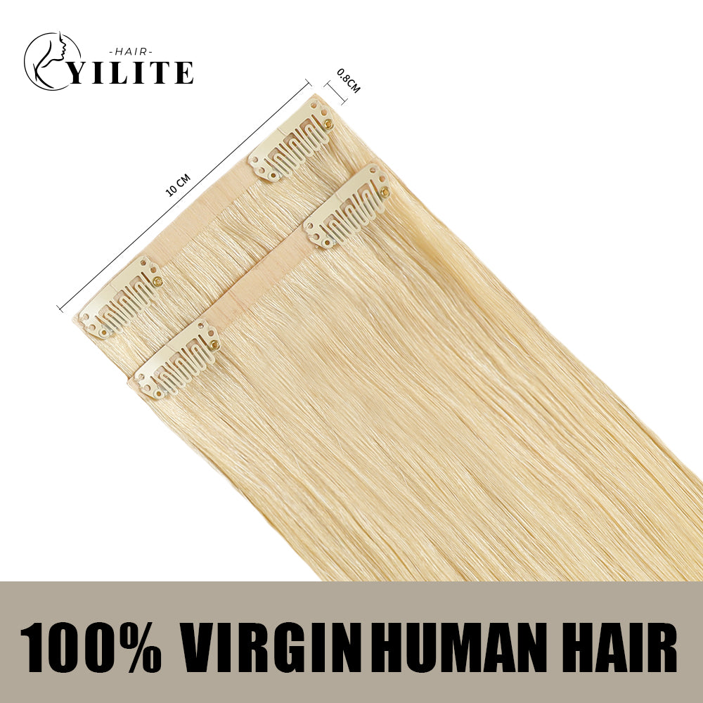 Back View of 2 Clip In Hair Pads with 2 Clips Each, Virgin Human Hair In Color (#613) Bleach Blonde