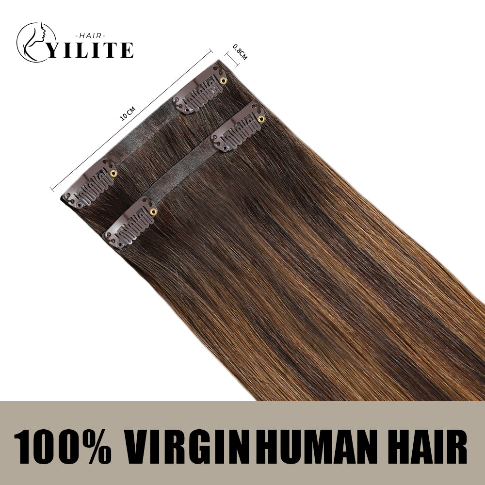Back View of 2 Clip In Hair Pads with 2 Clips Each, 100% Virgin Human Hair In Color (#P2/6/T2)