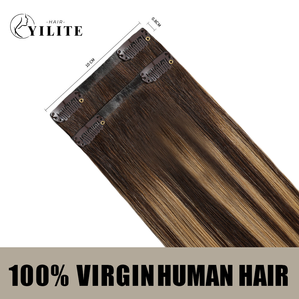Back View of 2 Clip In Hair Pads with 2 Clips Each, 100% Virgin Human Hair In Color (#P4/27/T4) 