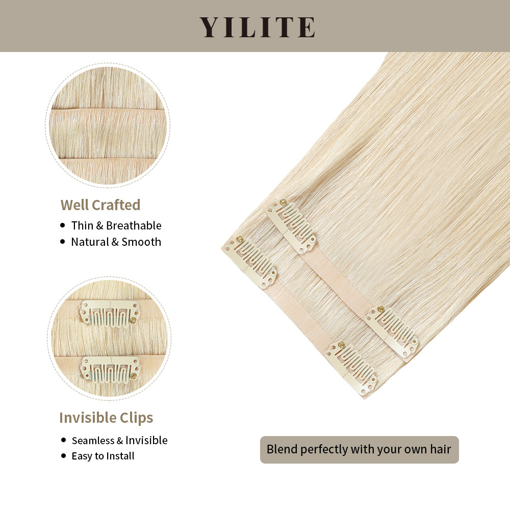 Clip In Hair Pads (2 Pieces) with Front View Thumbnail and Close-up of Clips (#60) Platinum Blonde