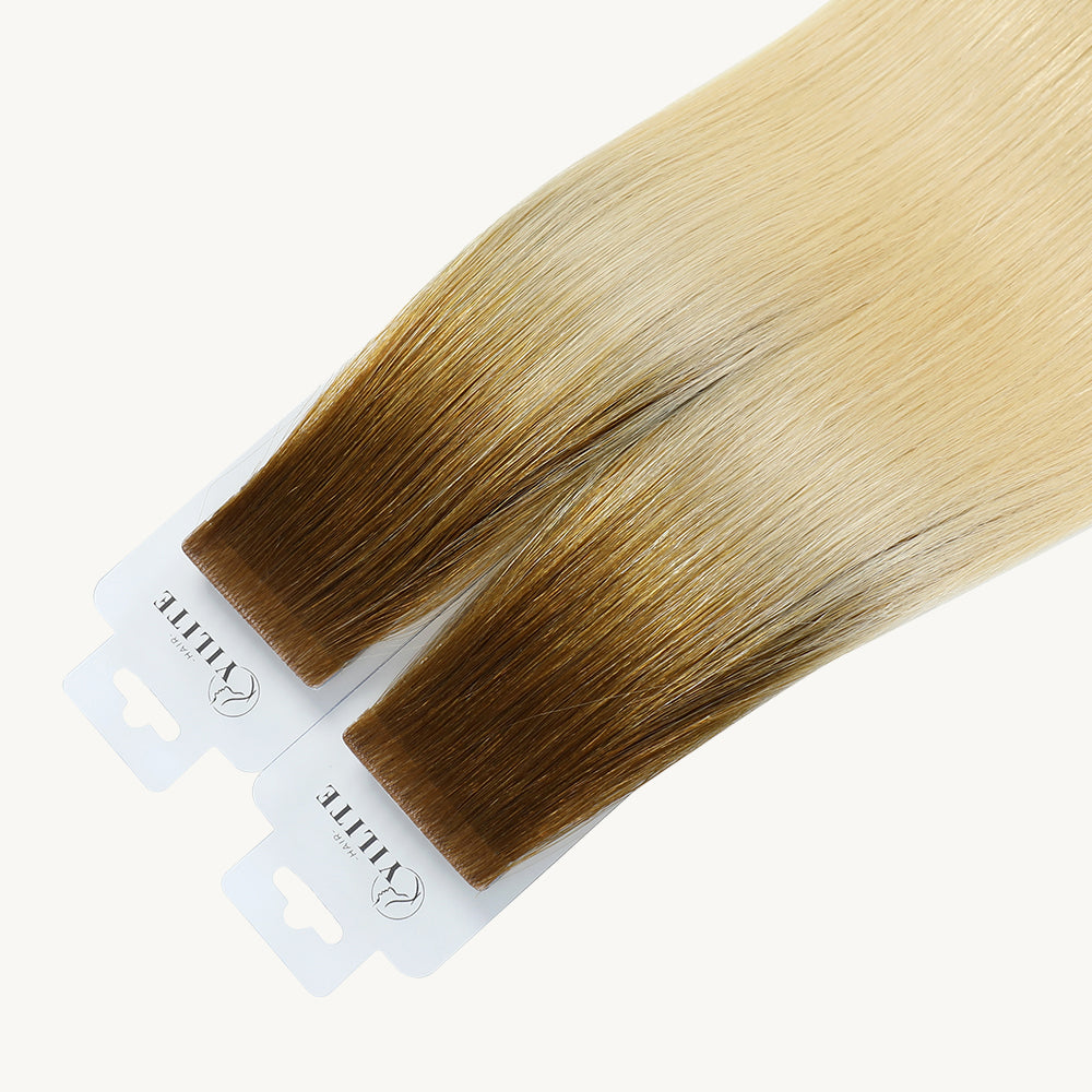 YiliteVip (#T8/60) Light Brown to Platinum Blonde Invisible Tape In Extensions 20Pcs