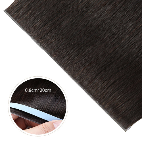 Close-up of (#1B) Natural Black Tape Weft Hair Extensions