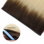 Close-up of (#T2/60) Darkest Brown to Platinum Blonde Tape Weft Hair Extensions