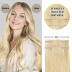 Before and After Wearing (#613) Bleach Blonde Seamless Clip In Hair Pads, 10cm Wide Piece