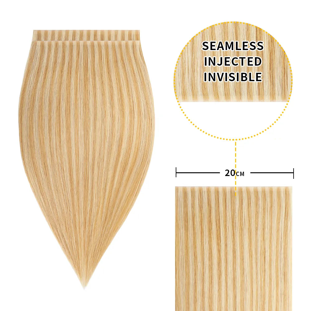 (#P27/613) Strawberry Blonde Bleach Blonde Tape Weft Hair Extensions 20CM 4Pcs