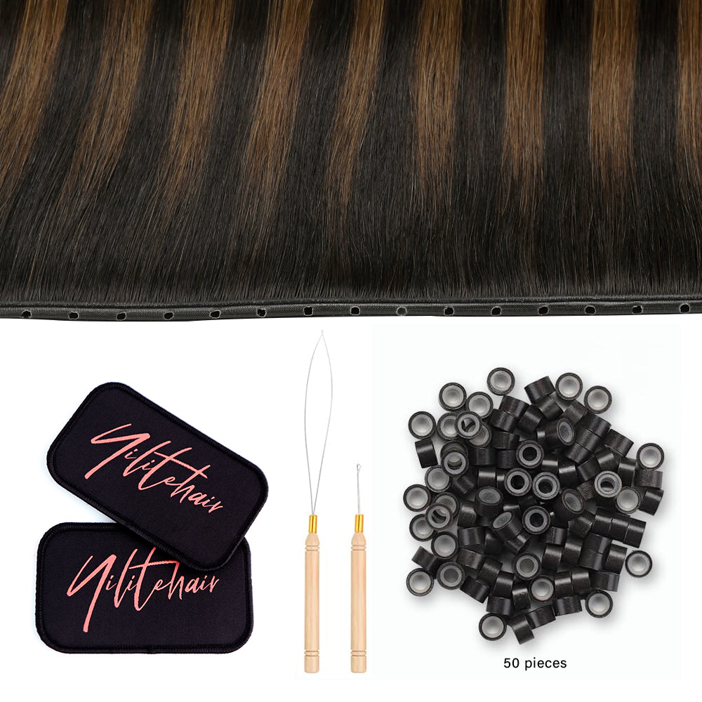 YiliteVip (#P1B/6/T1B) Natural Black Balayage Butterfly Weft Hair Extensions
