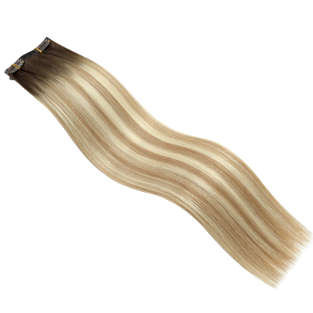 YiliteVip (#T2/P18/60) Darkest Brown with Ash Blonde Balayage Seamless Clip Ins 7Pcs