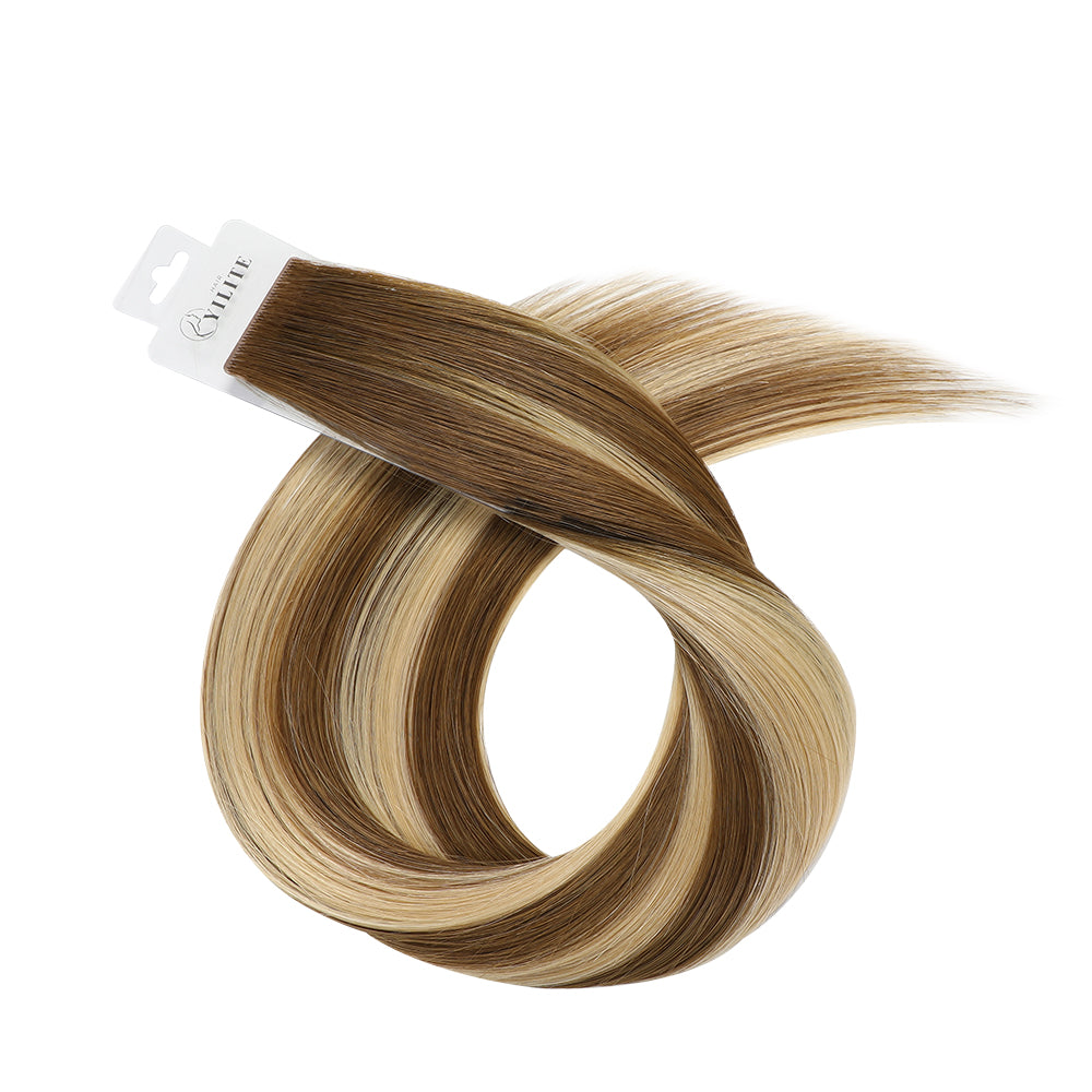 YiliteVip (#P6/613/T4) Brown to Blonde Balayage Invisible Tape In Extensions 20Pcs