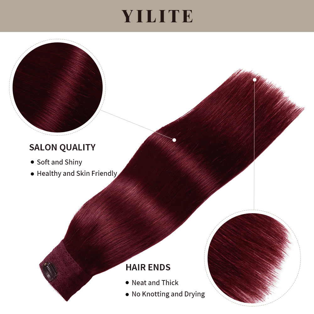 (#99J) Burgundy Invisible Wire Hair Extensions with Salon Quality and Thick Hair Ends 