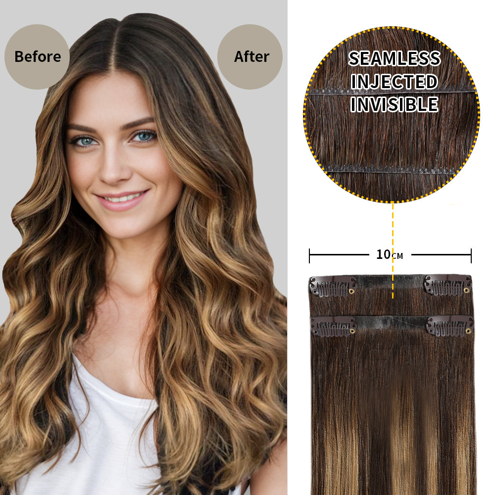 Before and After Wearing (#P4/27/T4) Seamless Clip In Hair Pads, 10cm Wide Piece