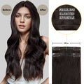 Before and After Wearing (#2) Darkest Brown Seamless Clip In Hair Pads, 10cm Wide Piece