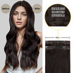 Before and After Wearing (#2) Darkest Brown Seamless Clip In Hair Pads, 10cm Wide Piece