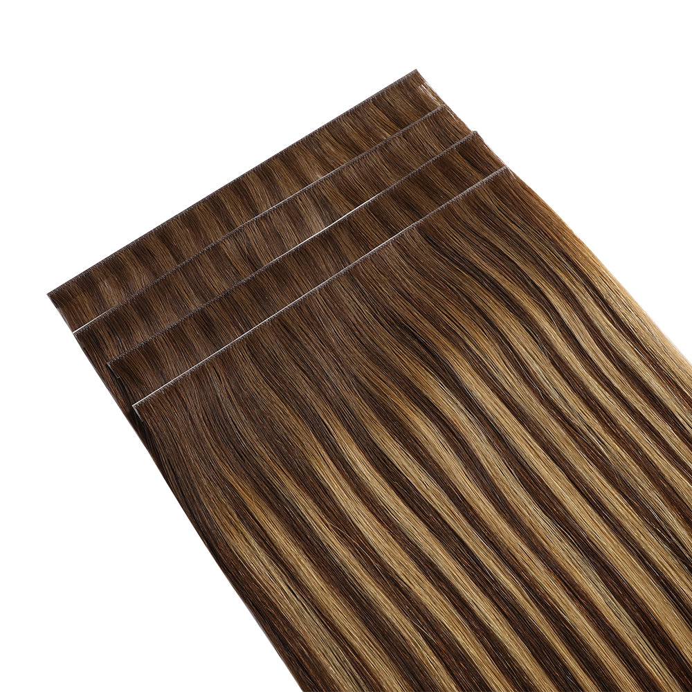 (#P4/27/T4) Chocolate Brown to Caramel Blonde Tape Weft Hair Extensions 4Pcs