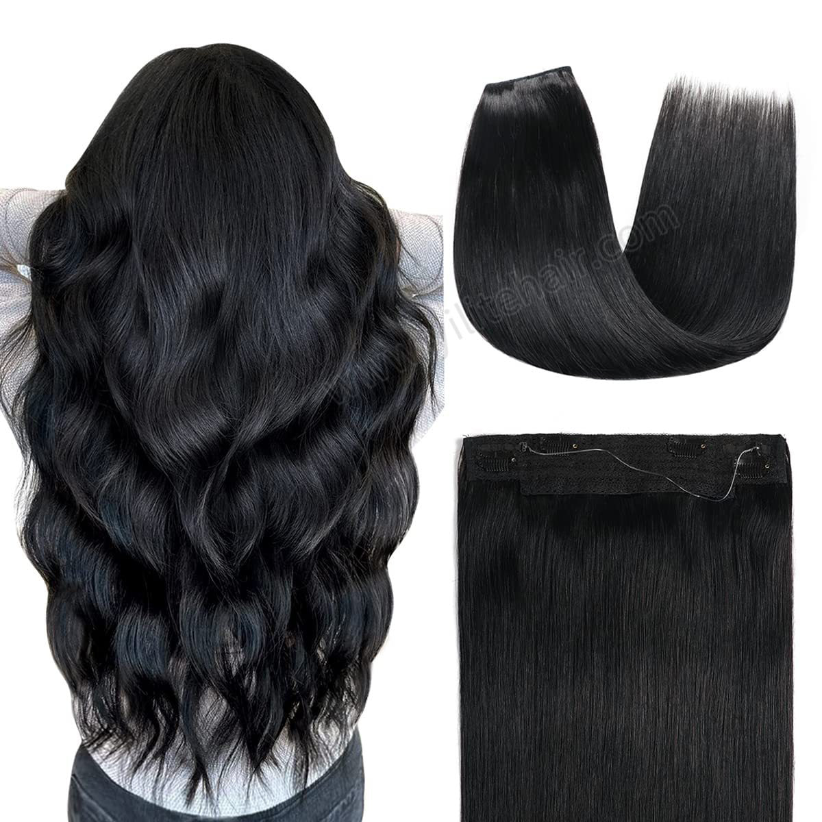 Back View of The Model Showing (#1) Jet Black Wire Extensions 