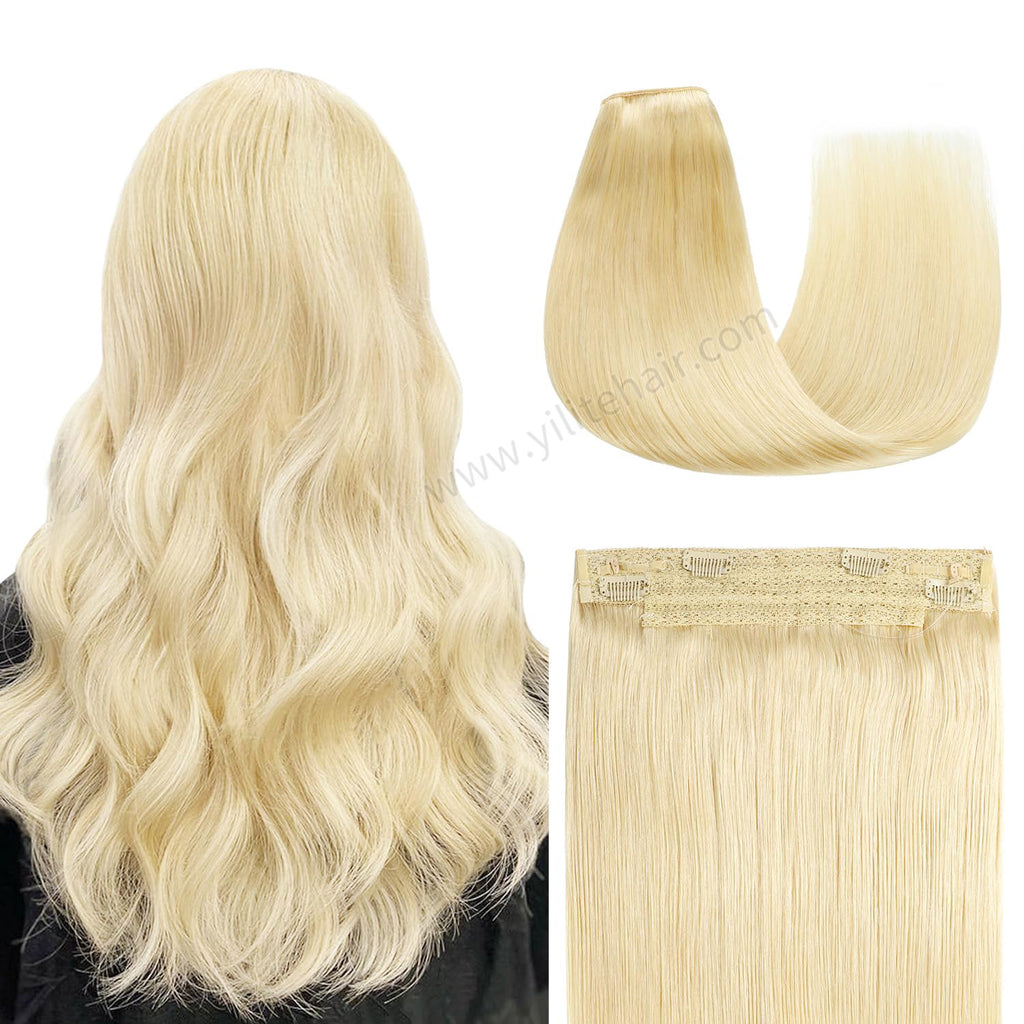 Back View of The Model Showing (#60) Platinum Blonde Wire Extensions 