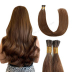 Back View of Model Wearing (#6) Chestnut Brown I Tip Extensions