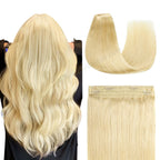 Back View of The Model Showing (#613) Bleach Blonde Wire Extensions 