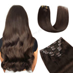Back View of Model Wearing (#2) Darkest Brown Classic Clip Ins