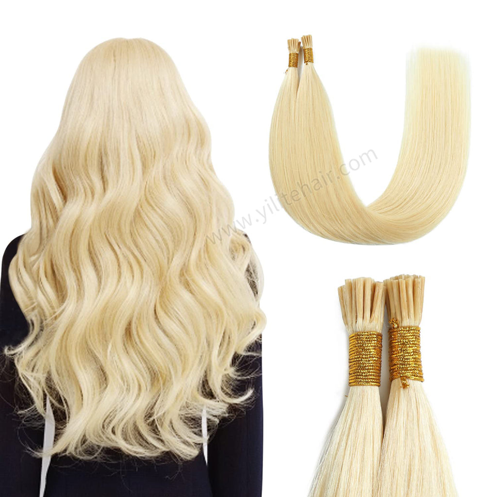 Back View of Model Wearing (#613) Bleach Blonde I Tip Extensions