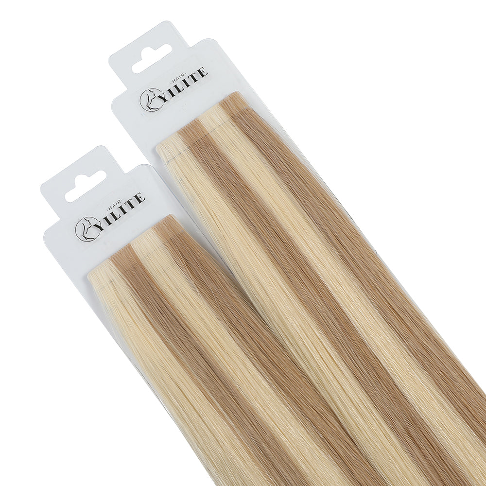 YiliteVip (#P18/613) Ash Blonde Highlights Invisible Tape In Extensions 20Pcs