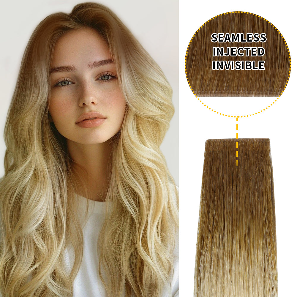 YiliteVip (#T8/60) Light Brown to Platinum Blonde Invisible Tape In Extensions 20Pcs