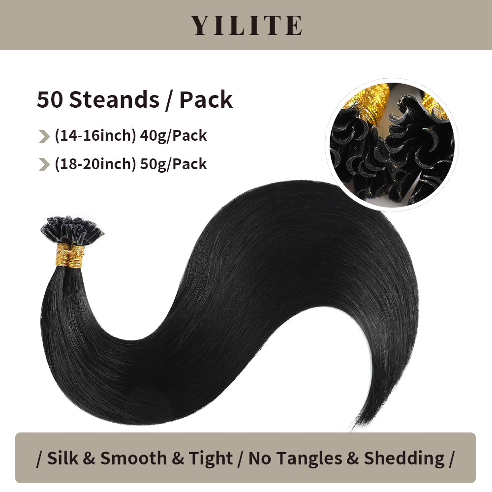 (#1) Jet Black U Tip Hair Extensions 50 Strands Per Pack