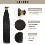 (#1) Jet Black U Tip Hair Extensions with Italian Keratin Glue, 100% Virgin Hair, Healthy Ends