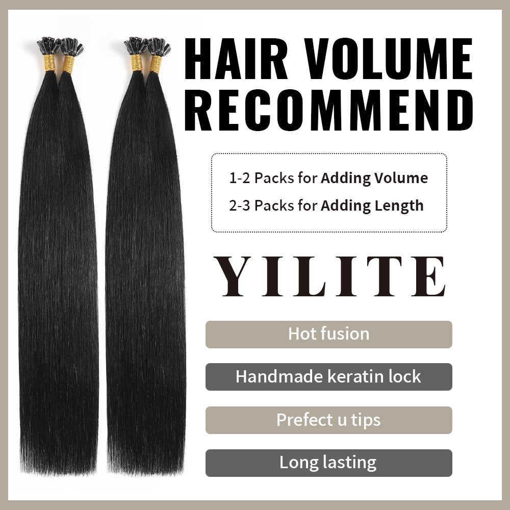 (#1) Jet Black U Tip Hair Extensions with Hair Volume Recommend