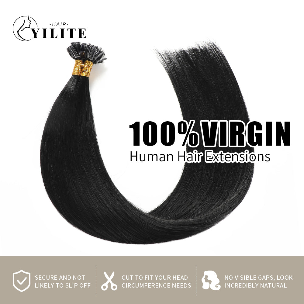 (#1) Jet Black U Tip Hair Extensions 100% Virgin Human Hair