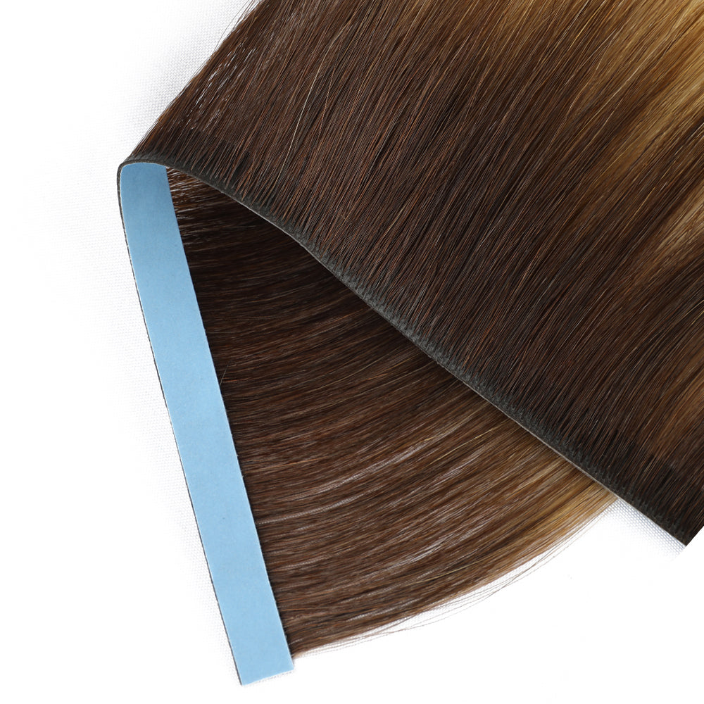 Zoomed View of (#T2/60) Darkest Brown to Platinum Blonde Tape Weft Hair Extensions