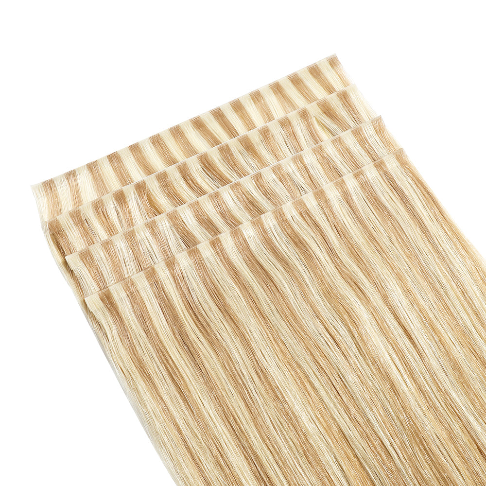 (#P18/613) Ash Blonde Highlights Tape Weft Hair Extensions 4Pcs