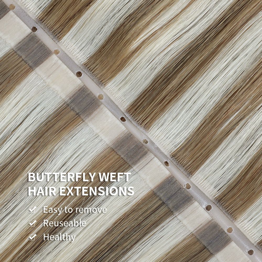 YiliteVip (#P6/613) Chestnut Brown Balayage Butterfly Weft Hair Extensions