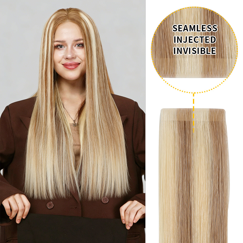 YiliteVip (#P18/613) Ash Blonde Highlights Invisible Tape In Extensions 20Pcs