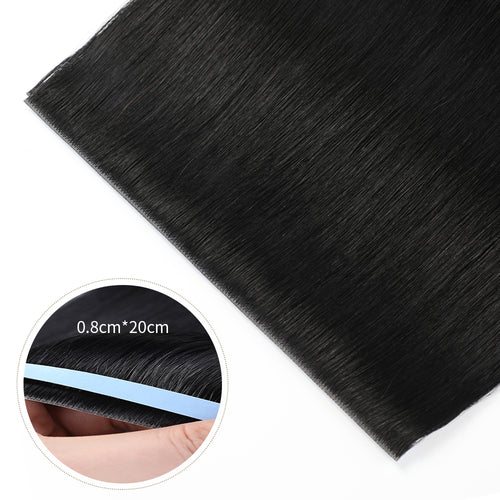 Close-up of (#1) Jet Black Tape Weft Hair Extensions