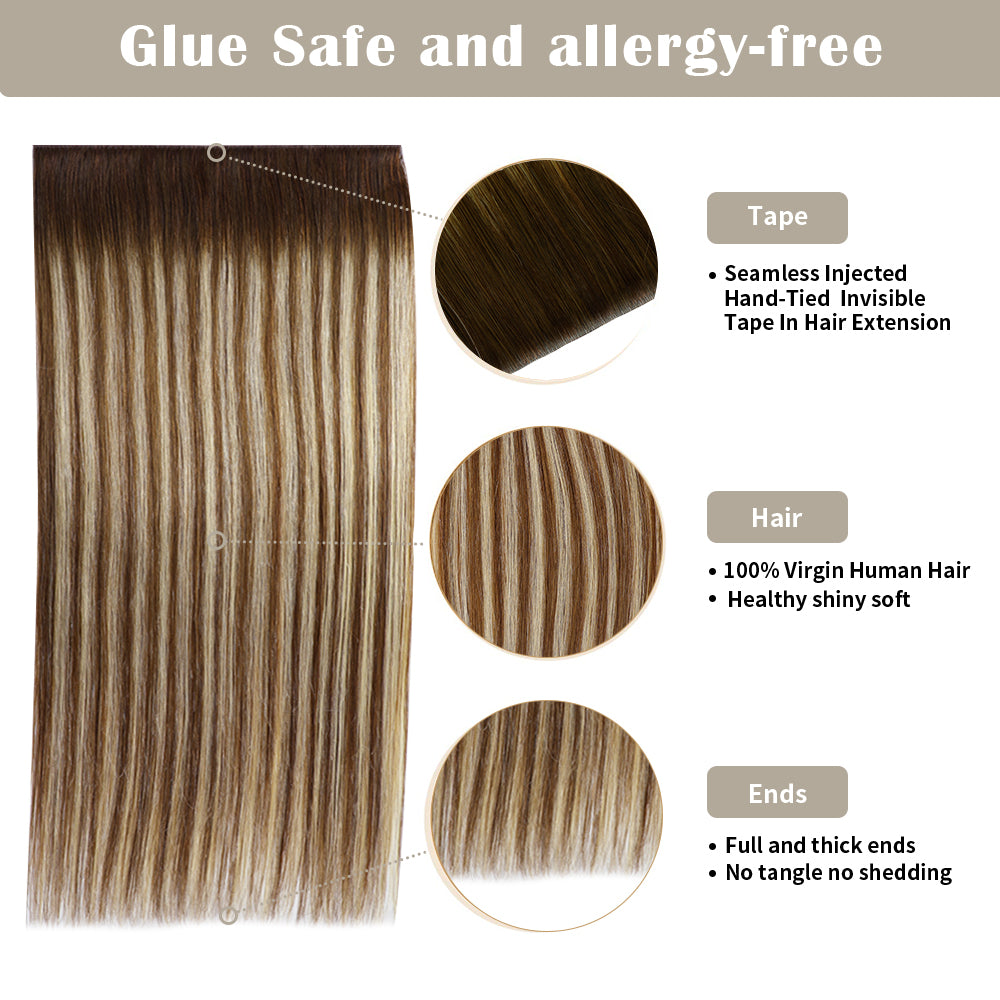 YiliteVip (#P6/613/T4) Brown to Blonde Balayage Tape Weft Hair Extensions