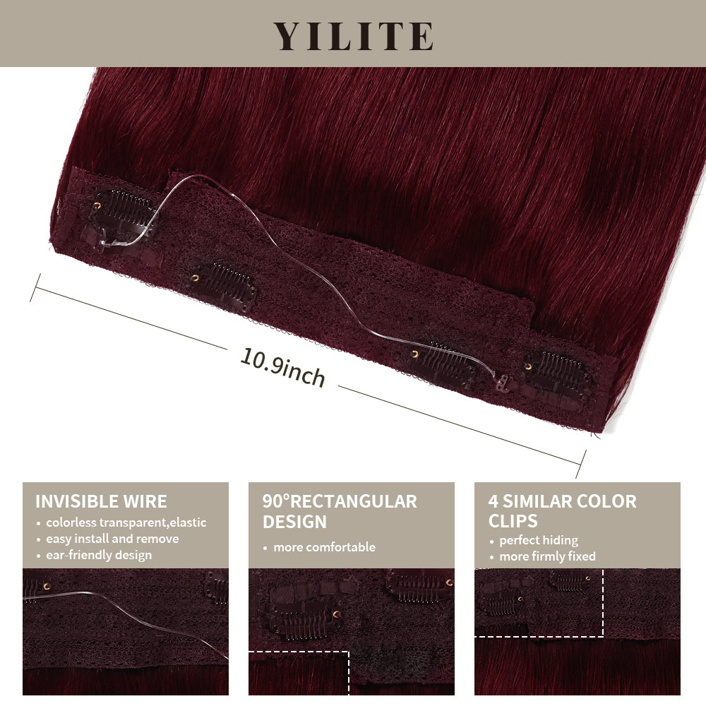 Details of (#99J) Burgundy Wire Extensions: Invisible Wire, 90° Rectangular Design, and 4 Clips 