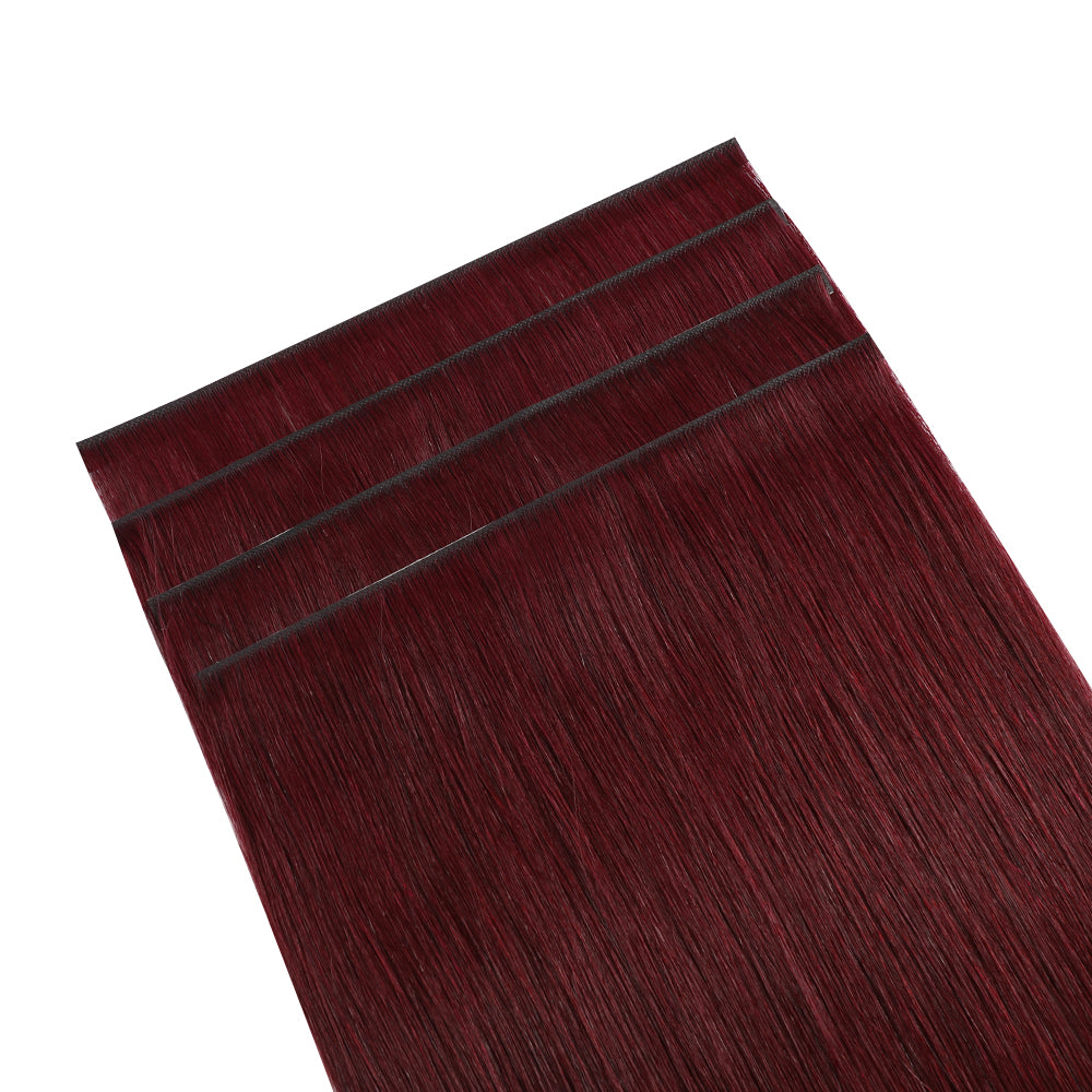 (#99J) Burgundy Tape Weft Hair Extensions 4Pcs